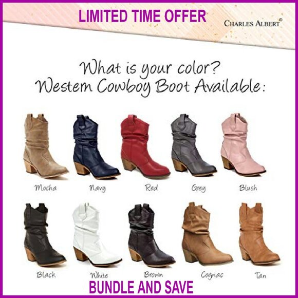 Women's Distressed Cowboy Boots with Pull-Up Tabs, 2.5-Inch Heel - Picture 7 of 8